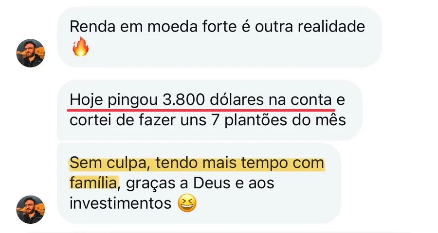 Print de mensagem no Instagram: médico recebeu 3.800 dólares e cortou 7 plantões no mês